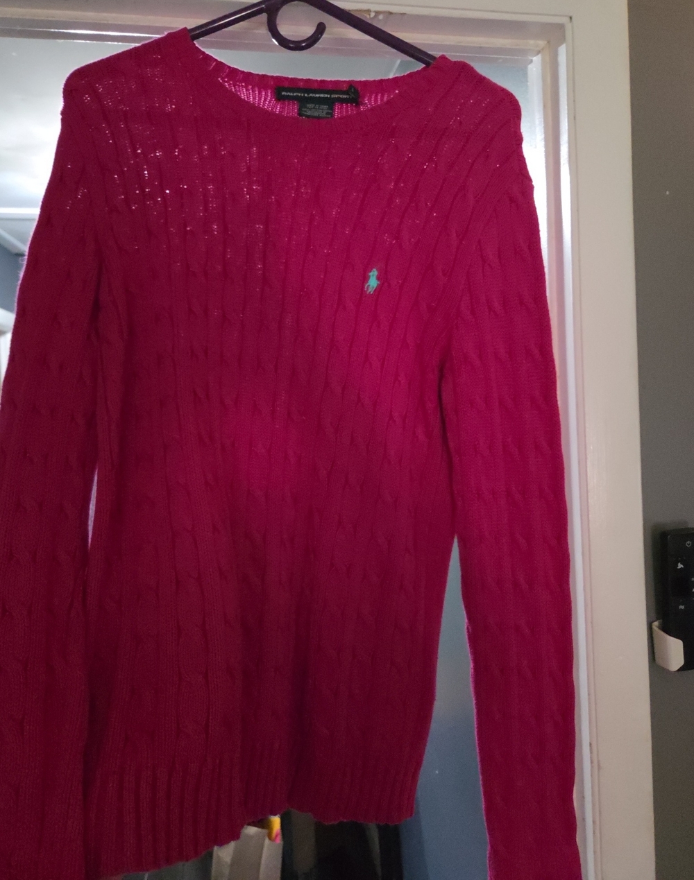Ralph Lauren Bright Fuchsia Cable-Knit Crewneck Sweater
